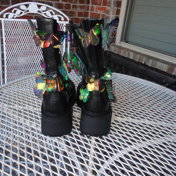 DOLLS KILL Club Exx Endless Dreaming Butterfly Combat Boots Size 6 - Picture 3 of 8